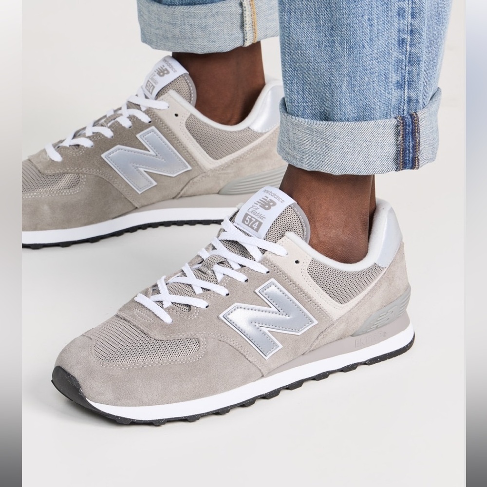 Brand new never worn New Balance Gray and White 574 Unisex Sneakers